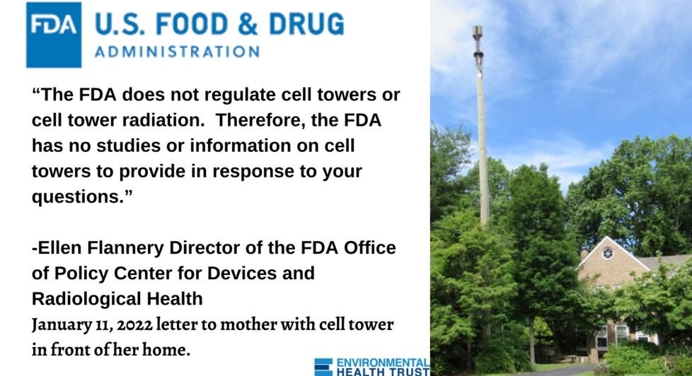 FDA Director: “The FDA does not regulate cell towers or cell tower radiation” and “has no studies or information on cell towers…”